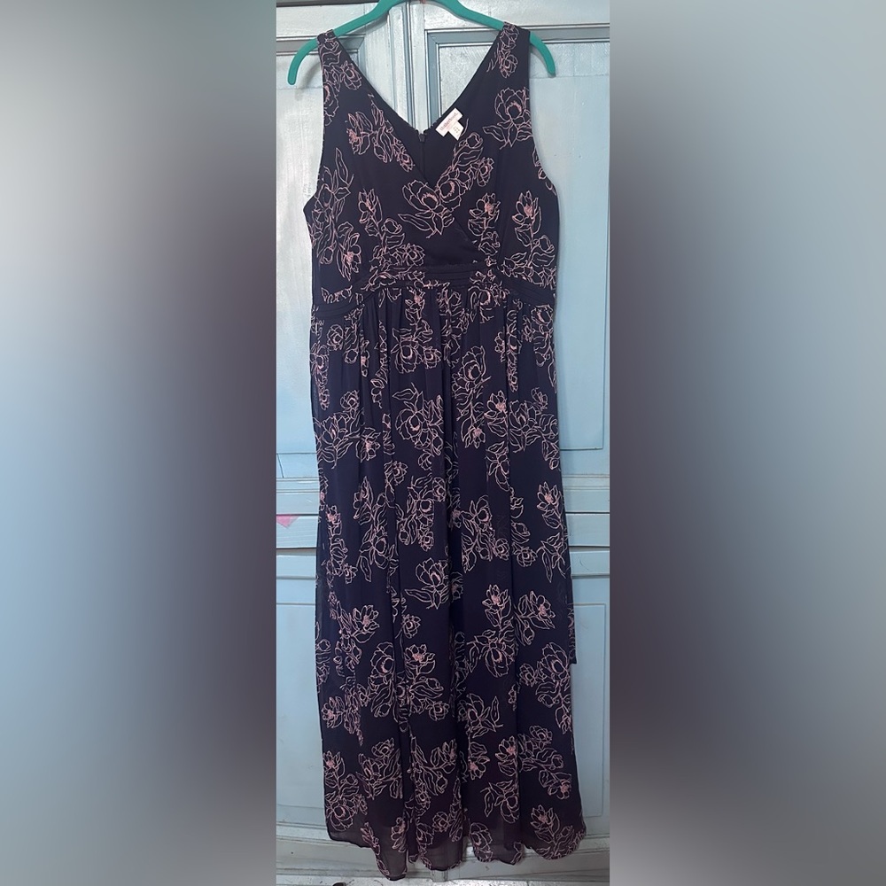 Motherhood Maternity Navy Maxi Dress with Pink Floral Print